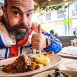 Thanasis the enduro northstar manager during a meal served in a typical enduro ride