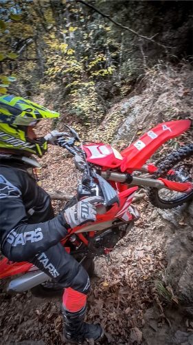 Rider is professionally riding a Beta motorcycle RR300 MY2024