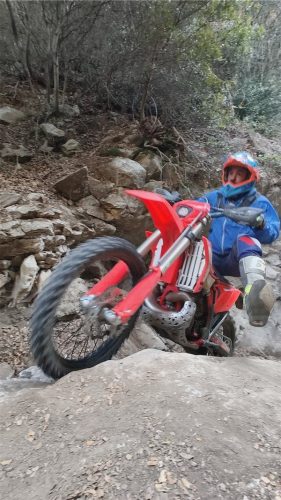Rider is professionally riding a Beta motorcycle RR300 MY2024